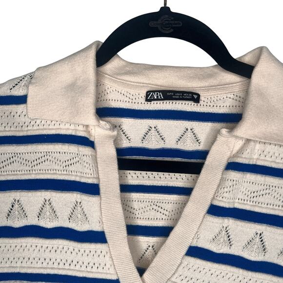 Zara Women’s Small Knit Polo Shirt with Pinstripes, Short Sleeves - Picture 2 of 3